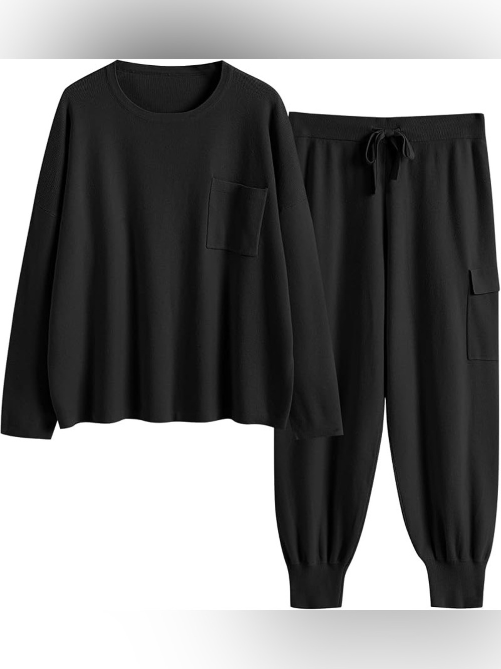 Black Cozy Lounge Set - Long Sleeve Top & Jogger Pants